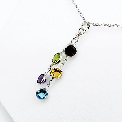 14K Gold Genuine Gemstone Pendant Necklace, 5mm Garnet, Peridot, Citrine, Blue Topaz, Amethyst Pendant For Women, Multi Color Stone Jewelry