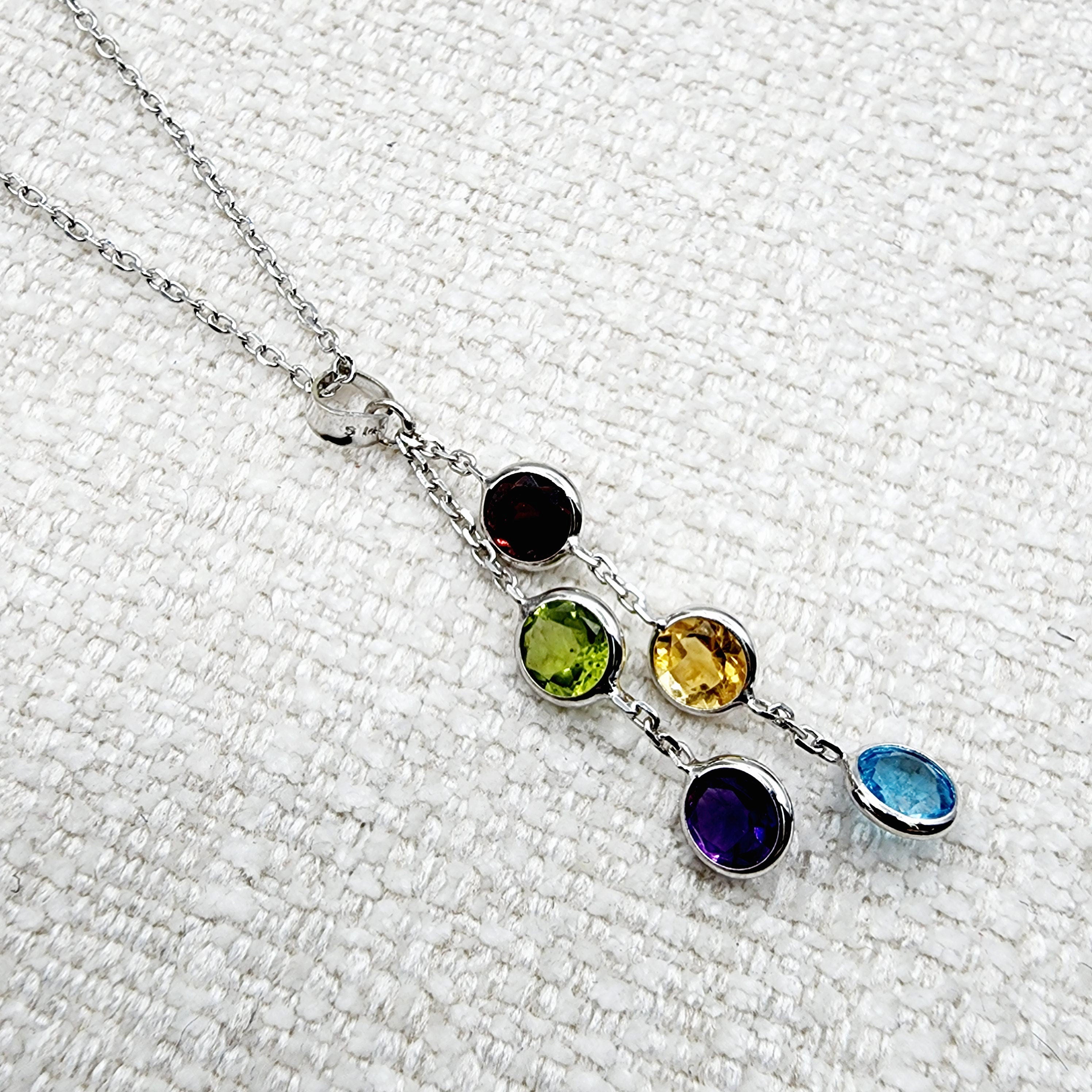 14K Gold Genuine Gemstone Pendant Necklace, 5mm Garnet, Peridot, Citrine, Blue Topaz, Amethyst Pendant For Women, Multi Color Stone Jewelry