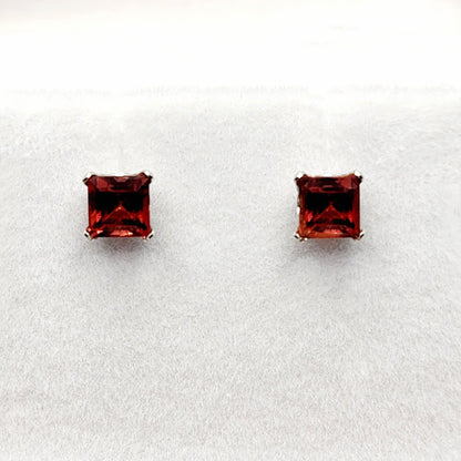 Gold Garnet Earrings, 10K White Gold Genuine Garnet 4x4mm Stud Earrings, January Birthstone, Earrings For Women, Handmade Earrings