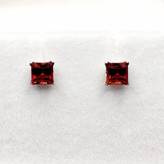 Gold Garnet Earrings, 10K White Gold Genuine Garnet 4x4mm Stud Earrings, January Birthstone, Earrings For Women, Handmade Earrings