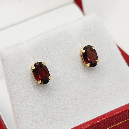 Gold Garnet Stud Earrings, 10K Yellow Gold Genuine Garnet 6x4mm Stud Earrings, January Birthstone, Garnet Jewelry, Garnet Earrings