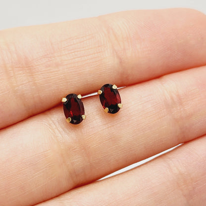 Gold Garnet Stud Earrings, 10K Yellow Gold Genuine Garnet 6x4mm Stud Earrings, January Birthstone, Garnet Jewelry, Garnet Earrings