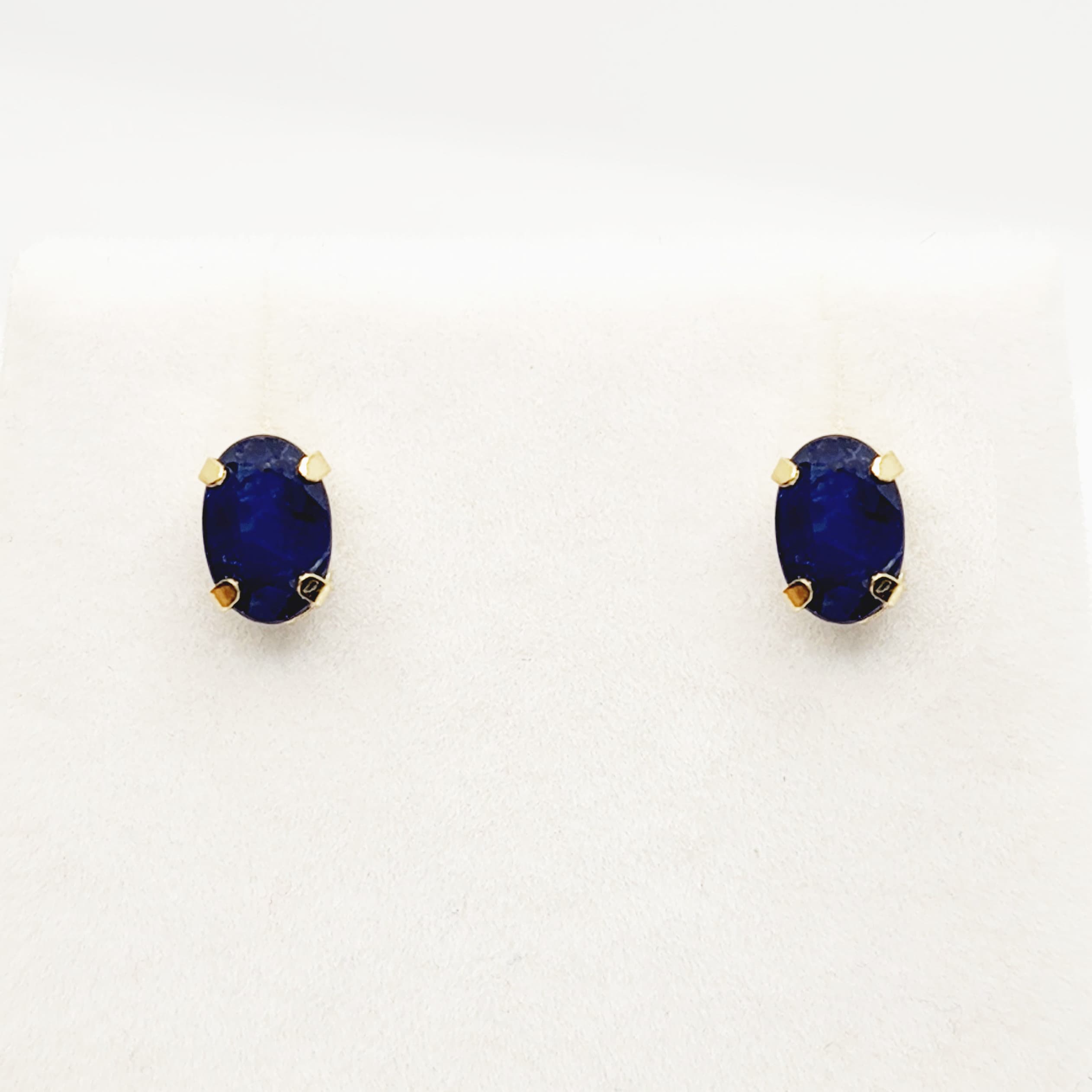 Gold Blue Sapphire Stud Earrings, 10K Yellow Gold Natural Blue Sapphire 6x4mm Stud Earrings, September Birthstone, Handmade Earrings