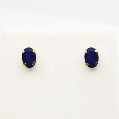 Gold Blue Sapphire Stud Earrings, 10K Yellow Gold Natural Blue Sapphire 6x4mm Stud Earrings, September Birthstone, Handmade Earrings