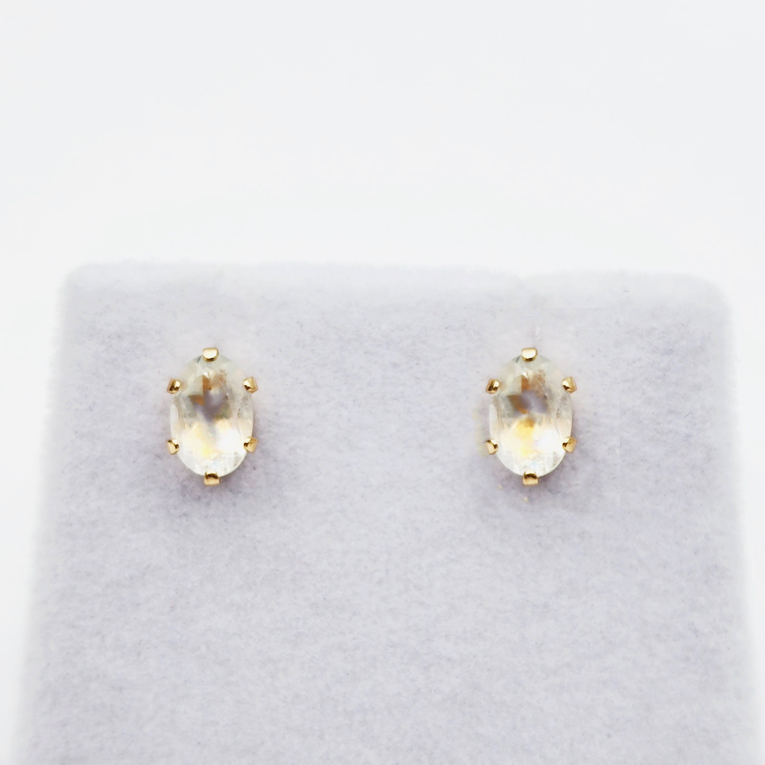 Moonstone Stud Earrings | 10K Yellow Gold Natural Moonstone 6X4mm Stud Earrings