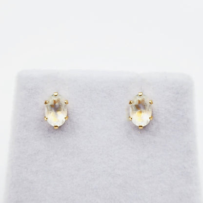 Moonstone Stud Earrings | 10K Yellow Gold Natural Moonstone 6X4mm Stud Earrings