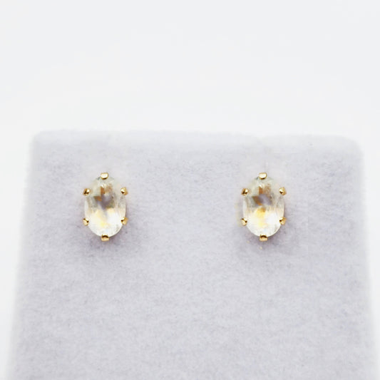 Moonstone Stud Earrings | 10K Yellow Gold Natural Moonstone 6X4mm Stud Earrings