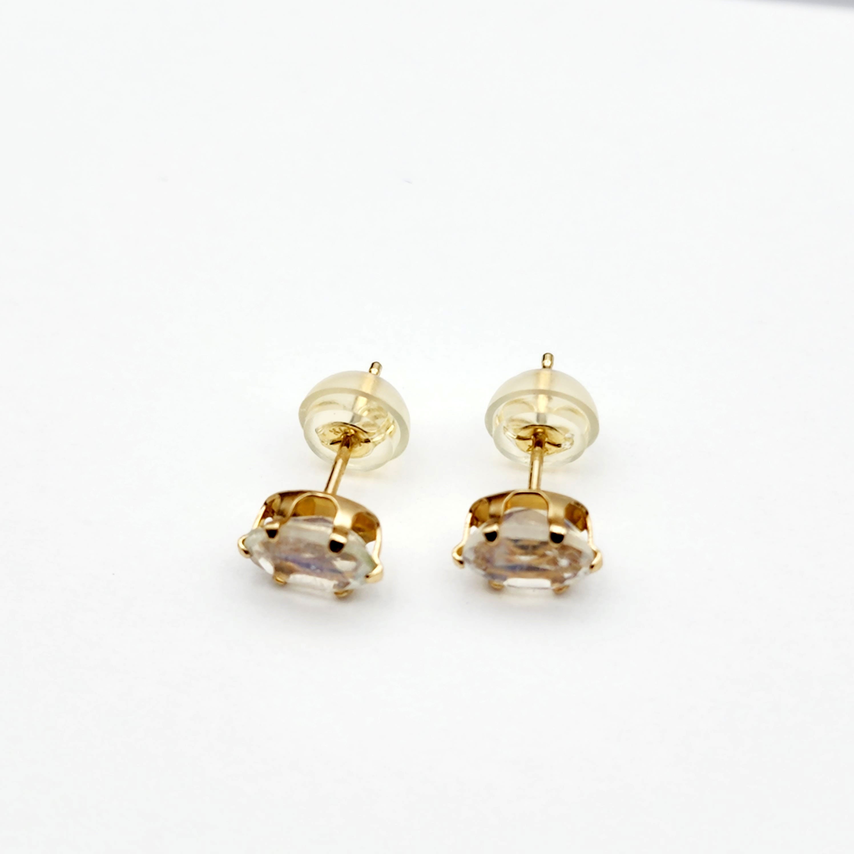 Moonstone Stud Earrings | 10K Yellow Gold Natural Moonstone 6X4mm Stud Earrings