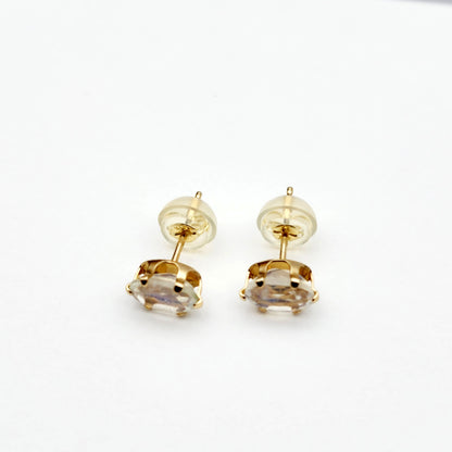 Moonstone Stud Earrings | 10K Yellow Gold Natural Moonstone 6X4mm Stud Earrings