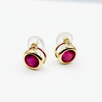 14K Gold Genuine Ruby Bezel Stud Earrings, 14K Yellow Gold Ruby 5x5mm Earrings, July Birthstone, Round Bezel Set Stud 5mm, Dainty Studs