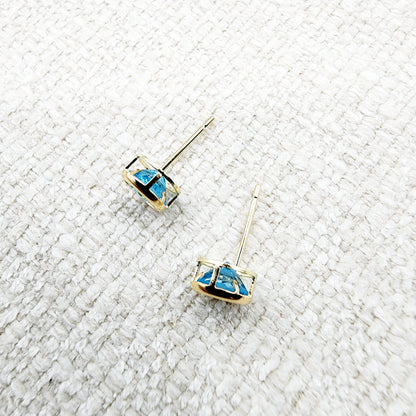 14K Gold Blue Topaz Bezel Stud Earrings, 14K Yellow Gold Genuine Blue Topaz 5x5mm Earrings, December Birthstone, Round Bezel Set Stud