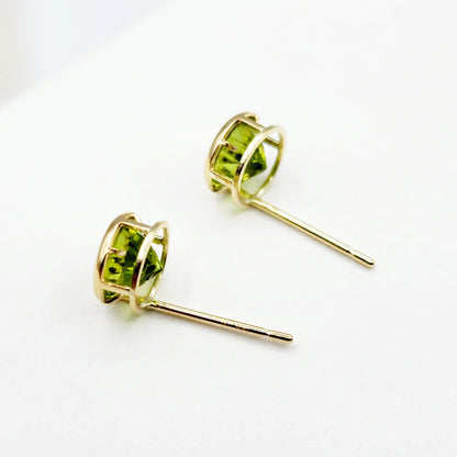 14K Gold Peridot Bezel Stud Earrings, 14K Yellow Gold Genuine Peridot 5x5mm Earrings, August Birthstone, Round Bezel Set Stud