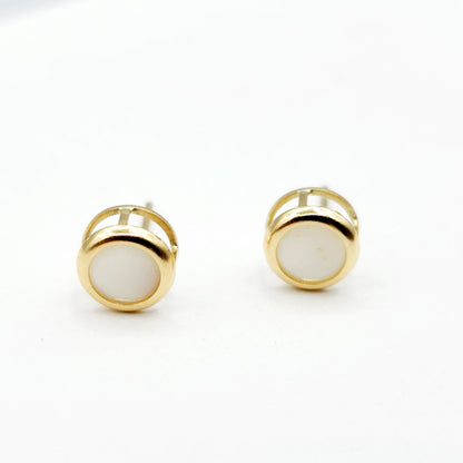 14K Gold Opal Bezel Stud Earrings, 14K Yellow Gold Genuine Opal  5x5mm Earrings, October Birthstone, Round Bezel Set Stud