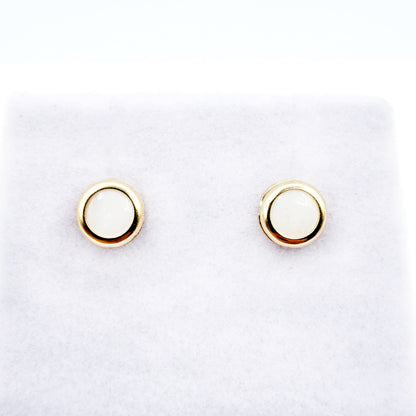 14K Gold Opal Bezel Stud Earrings, 14K Yellow Gold Genuine Opal  5x5mm Earrings, October Birthstone, Round Bezel Set Stud