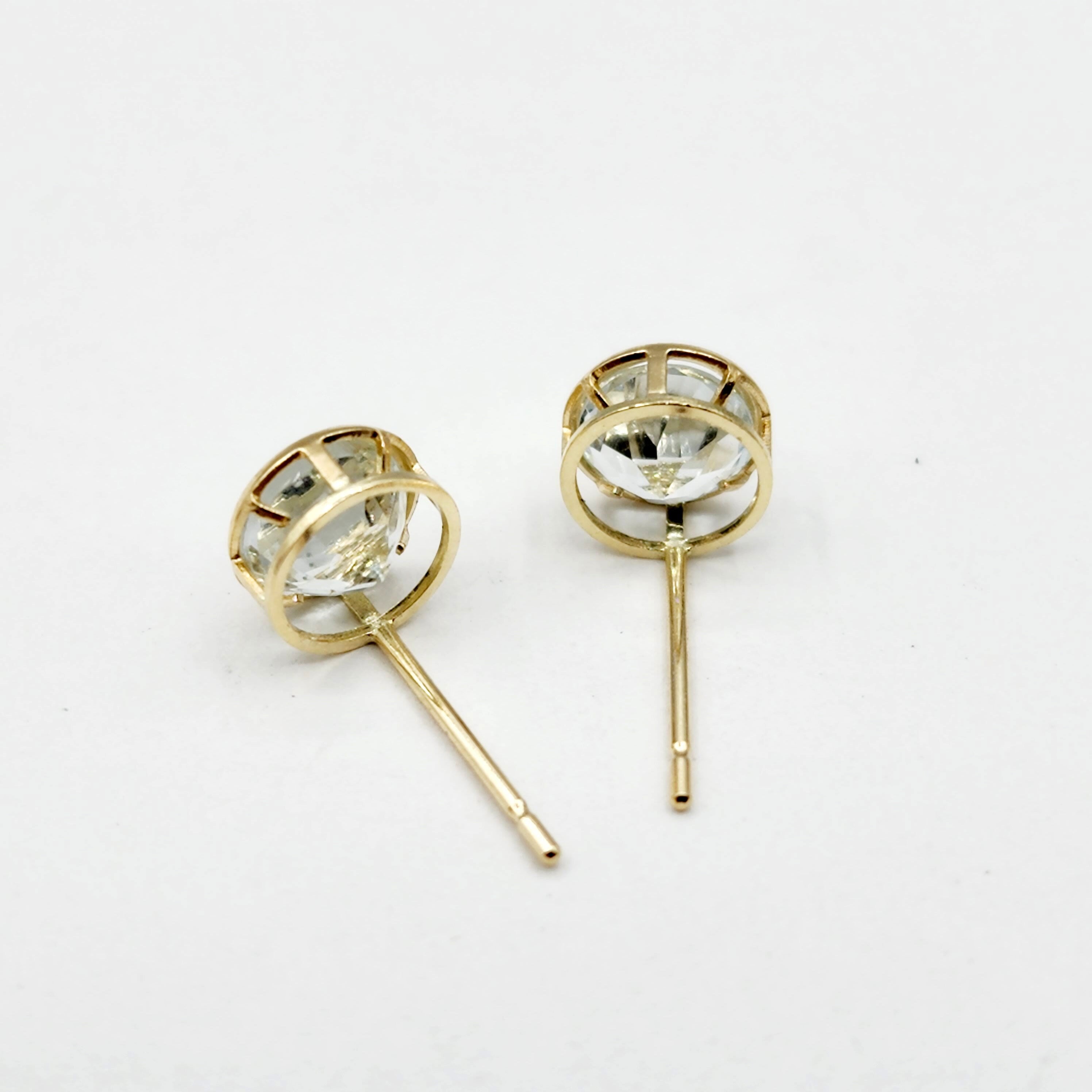 14K Gold Aquamarine Bezel Stud Earrings, 14K Yellow Gold Genuine Aquamarine 5x5mm Earrings, March Birthstone, Round Bezel Set Stud