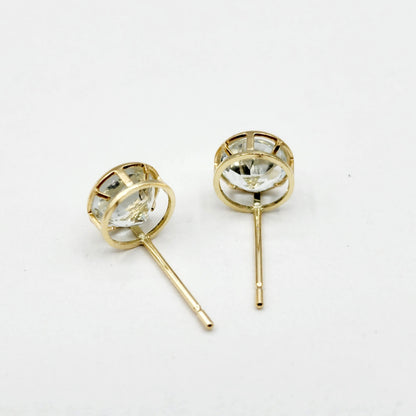 14K Gold Aquamarine Bezel Stud Earrings, 14K Yellow Gold Genuine Aquamarine 5x5mm Earrings, March Birthstone, Round Bezel Set Stud