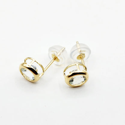 14K Gold Aquamarine Bezel Stud Earrings, 14K Yellow Gold Genuine Aquamarine 5x5mm Earrings, March Birthstone, Round Bezel Set Stud