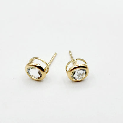 14K Gold Aquamarine Bezel Stud Earrings, 14K Yellow Gold Genuine Aquamarine 5x5mm Earrings, March Birthstone, Round Bezel Set Stud