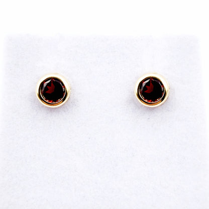 14K Gold Garnet Bezel Stud Earrings, 14K Yellow Gold Genuine Garnet 5x5mm Earrings, January Birthstone, Round Bezel Set Stud