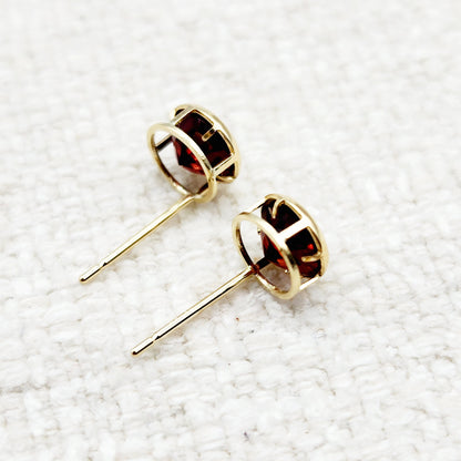 14K Gold Garnet Bezel Stud Earrings, 14K Yellow Gold Genuine Garnet 5x5mm Earrings, January Birthstone, Round Bezel Set Stud