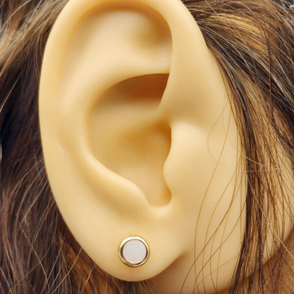 14K Gold Opal Bezel Stud Earrings, 14K Yellow Gold Genuine Opal  5x5mm Earrings, October Birthstone, Round Bezel Set Stud