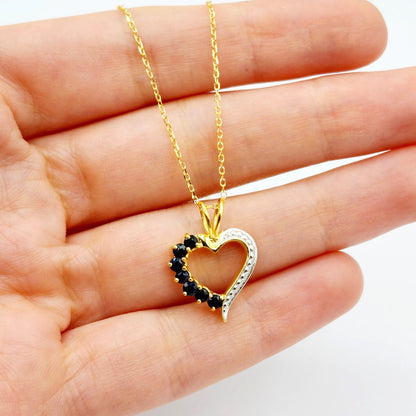 24K Gold Plated Sterling Silver Genuine Gemstone Heart Pendant Necklace For Women, Heart Jewelry, Birthstone Jewelry, Valentine Gift For Her