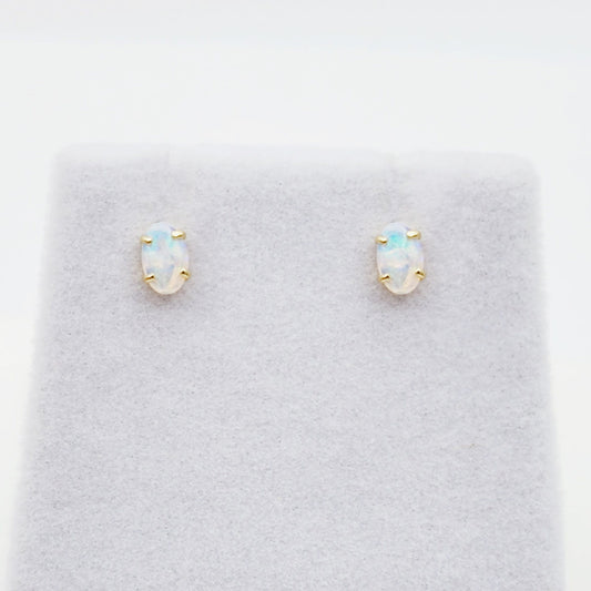 Gold Opal Stud Earrings, 10K Yellow Gold Genuine Opal 5x3mm Stud Earrings, October Birthstone, Opal Earrings,  Handmade Earrings