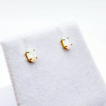 Gold Opal Stud Earrings, 10K Yellow Gold Genuine Opal 5x3mm Stud Earrings, October Birthstone, Opal Earrings,  Handmade Earrings