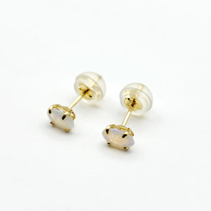 Gold Opal Stud Earrings, 10K Yellow Gold Genuine Opal 5x3mm Stud Earrings, October Birthstone, Opal Earrings,  Handmade Earrings