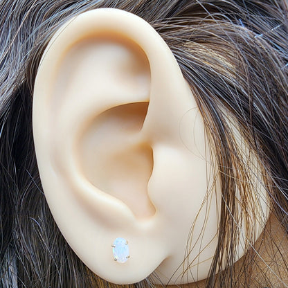 Gold Opal Stud Earrings, 10K Yellow Gold Genuine Opal 5x3mm Stud Earrings, October Birthstone, Opal Earrings,  Handmade Earrings