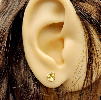 Gold Citrine Stud Earrings, 10K Yellow Gold Heart-Shaped Genuine Citrine 5x5mm Stud Earrings, November Birthstone, Earrings For Her