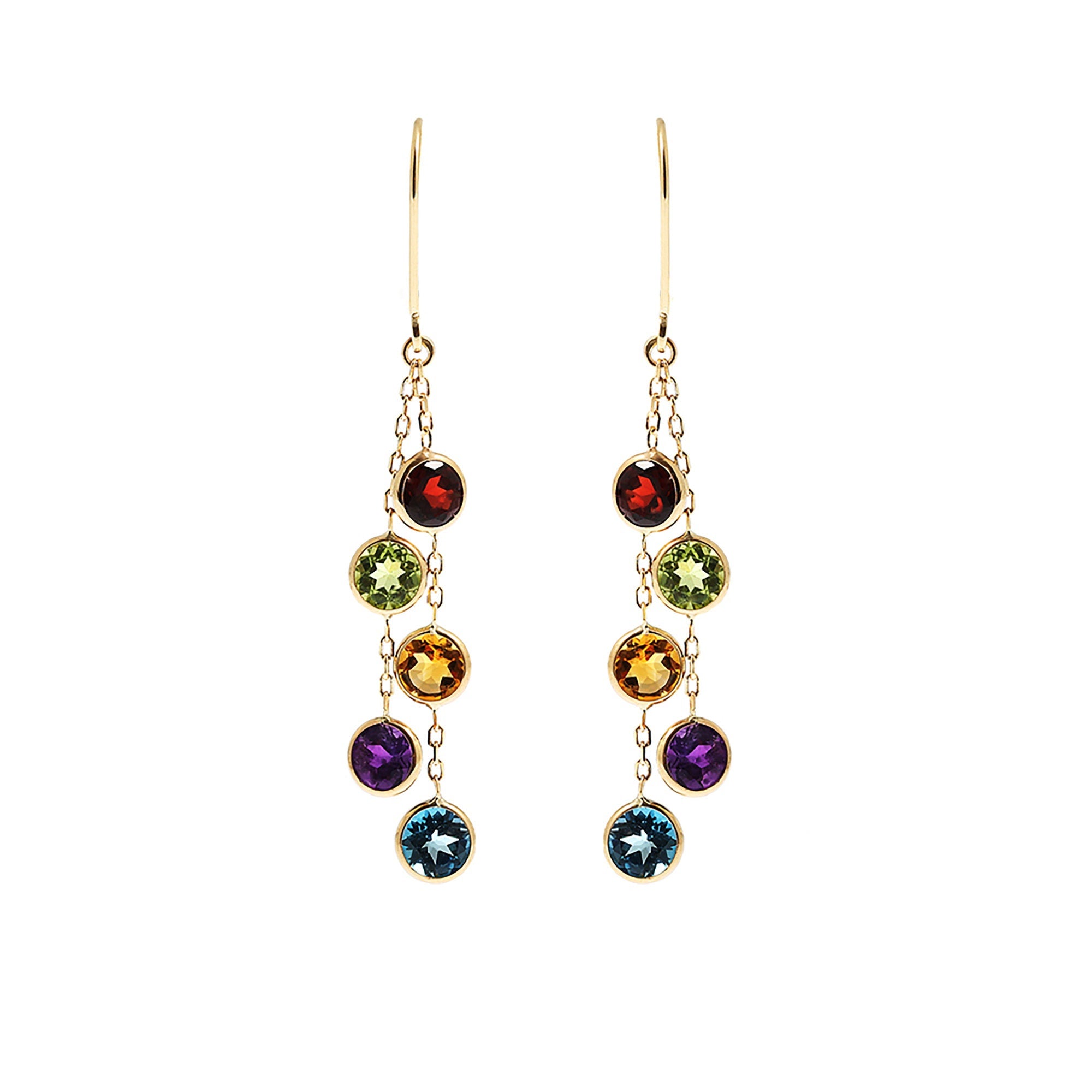 14K Gold Drop Genuine Gemstone Earrings, 5mm Natural Garnet, Peridot, Citrine, Blue Topaz, and Amethyst Earrings For Women