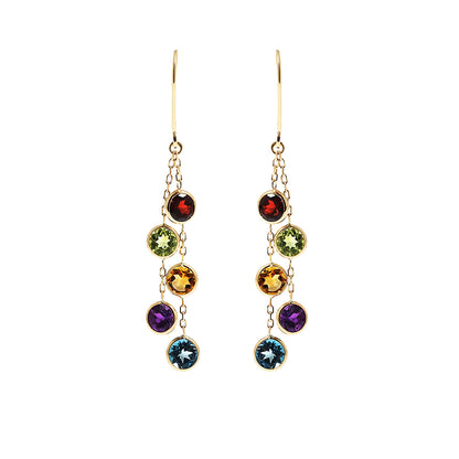 14K Gold Drop Genuine Gemstone Earrings, 5mm Natural Garnet, Peridot, Citrine, Blue Topaz, and Amethyst Earrings For Women