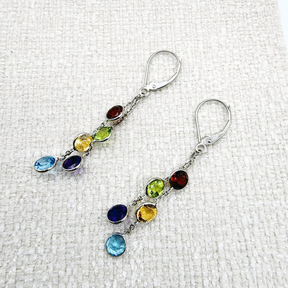 14K Gold Drop Genuine Gemstone Earrings, 5mm Natural Garnet, Peridot, Citrine, Blue Topaz, and Amethyst Earrings For Women