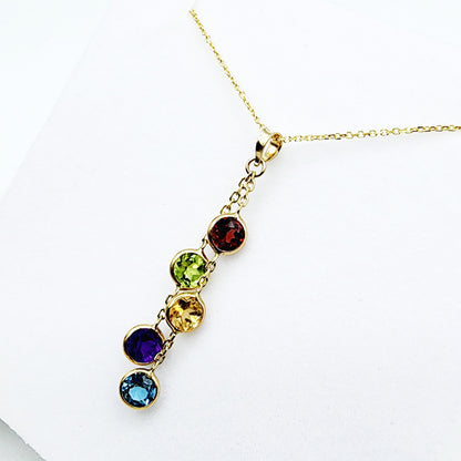 14K Gold Genuine Gemstone Pendant Necklace, 5mm Garnet, Peridot, Citrine, Blue Topaz, Amethyst Pendant For Women, Multi Color Stone Jewelry