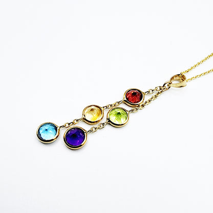 14K Gold Genuine Gemstone Pendant Necklace, 5mm Garnet, Peridot, Citrine, Blue Topaz, Amethyst Pendant For Women, Multi Color Stone Jewelry
