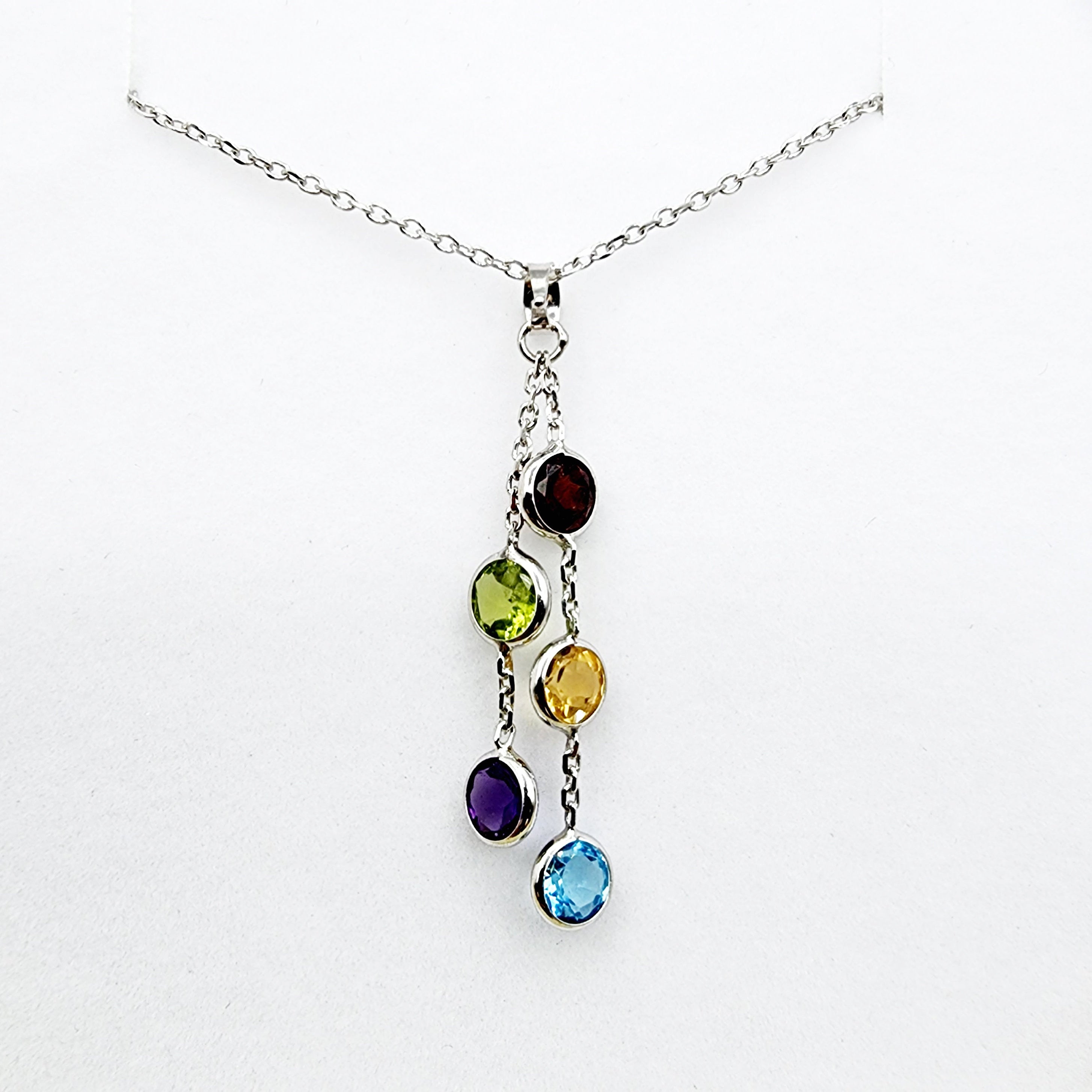 14K Gold Genuine Gemstone Pendant Necklace, 5mm Garnet, Peridot, Citrine, Blue Topaz, Amethyst Pendant For Women, Multi Color Stone Jewelry