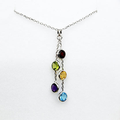 14K Gold Genuine Gemstone Pendant Necklace, 5mm Garnet, Peridot, Citrine, Blue Topaz, Amethyst Pendant For Women, Multi Color Stone Jewelry
