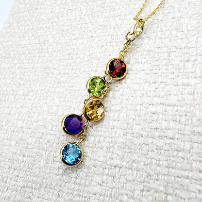 14K Gold Genuine Gemstone Pendant Necklace, 5mm Garnet, Peridot, Citrine, Blue Topaz, Amethyst Pendant For Women, Multi Color Stone Jewelry