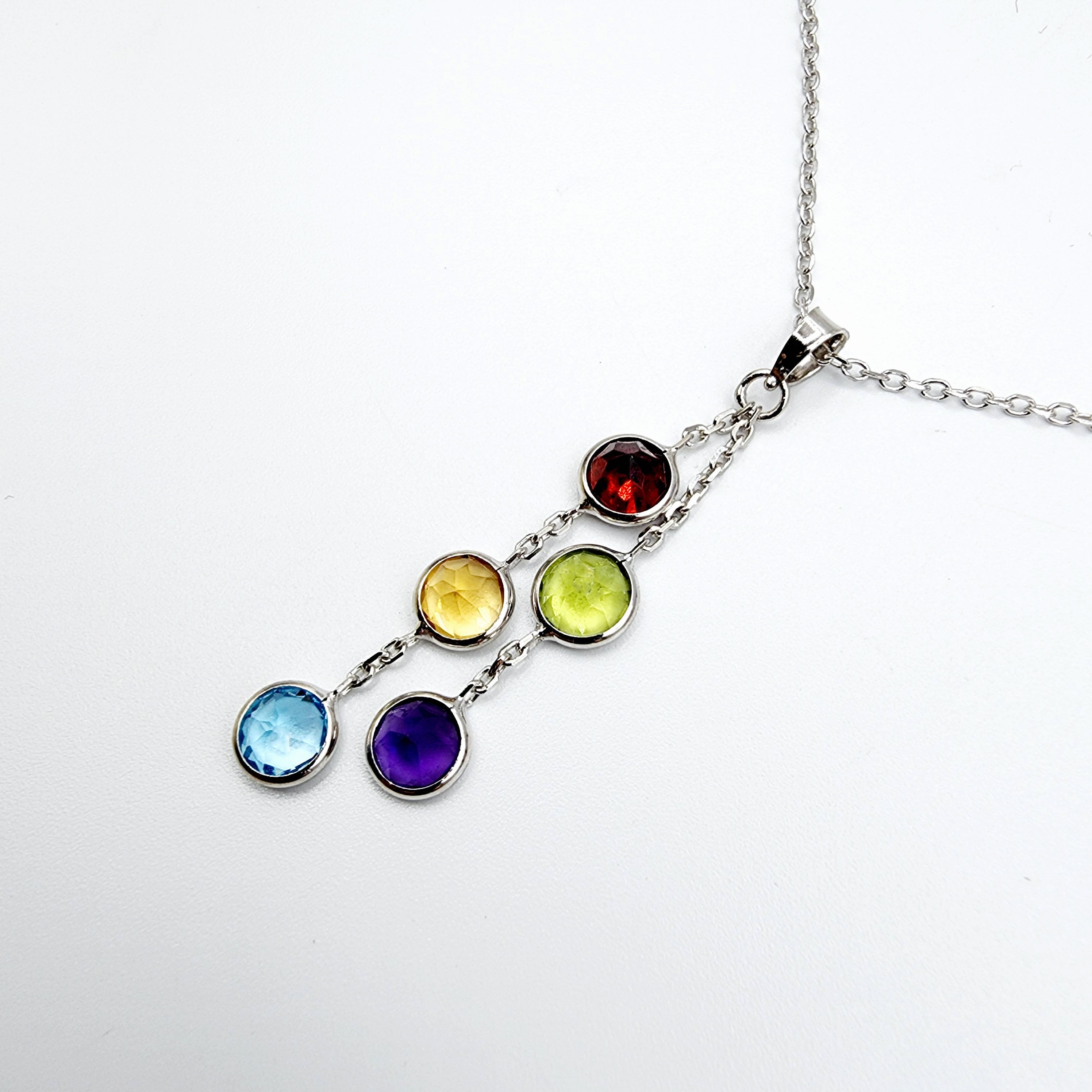 14K Gold Genuine Gemstone Pendant Necklace, 5mm Garnet, Peridot, Citrine, Blue Topaz, Amethyst Pendant For Women, Multi Color Stone Jewelry