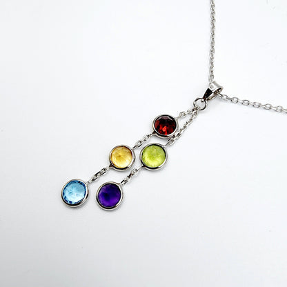 14K Gold Genuine Gemstone Pendant Necklace, 5mm Garnet, Peridot, Citrine, Blue Topaz, Amethyst Pendant For Women, Multi Color Stone Jewelry