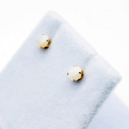 Gold Opal Stud Earrings, 14K Yellow Gold Opal 4x4mm Stud Earrings, October Birthstone, Opal Earrings,  Handmade Earrings
