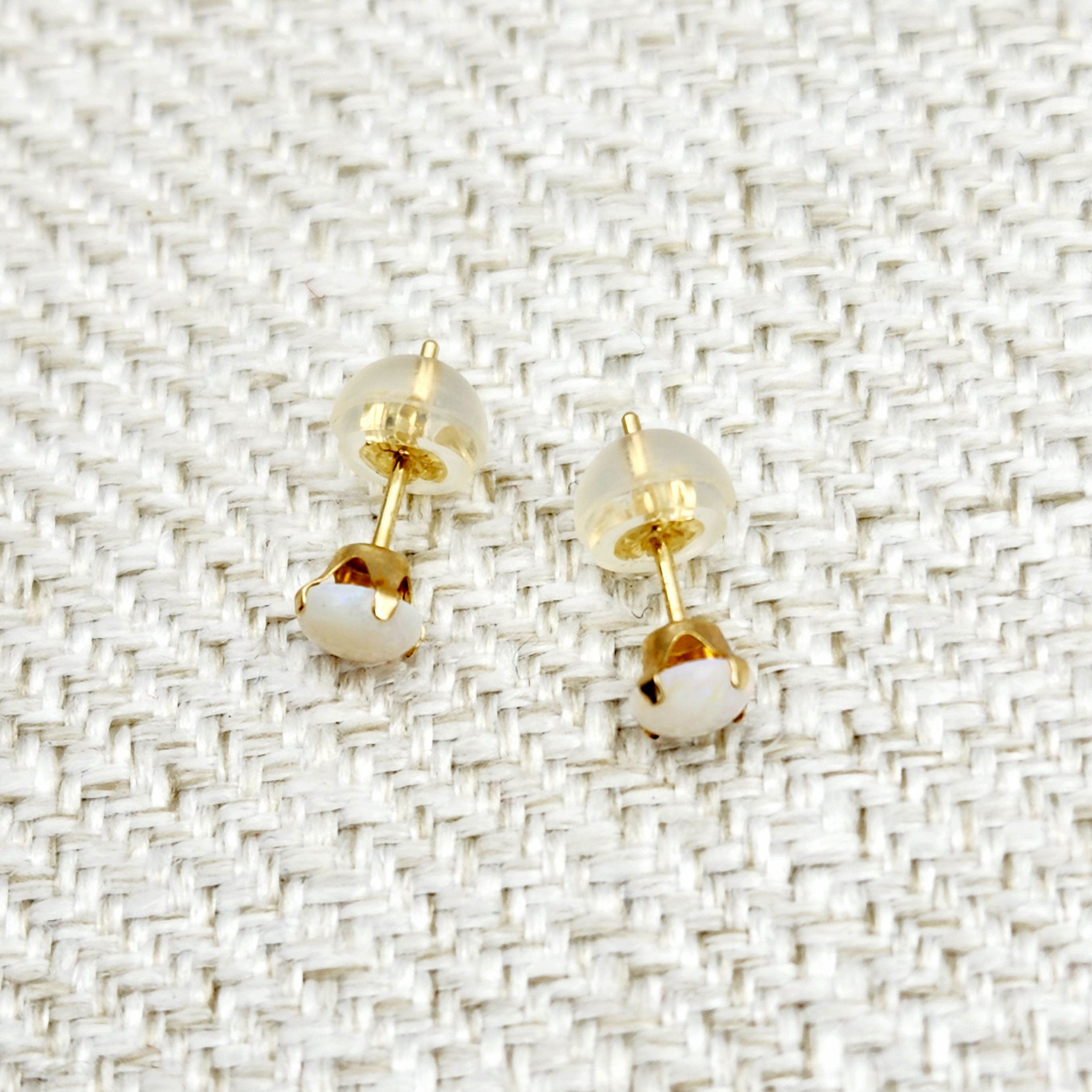 Gold Opal Stud Earrings, 14K Yellow Gold Opal 4x4mm Stud Earrings, October Birthstone, Opal Earrings,  Handmade Earrings