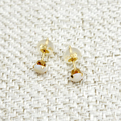 Gold Opal Stud Earrings, 14K Yellow Gold Opal 4x4mm Stud Earrings, October Birthstone, Opal Earrings,  Handmade Earrings