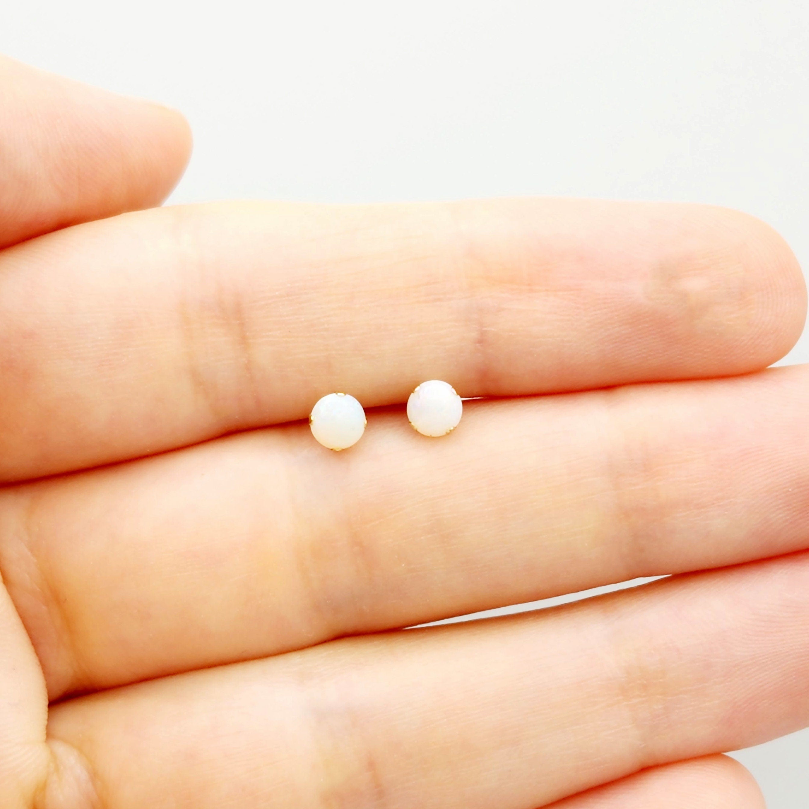Gold Opal Stud Earrings, 14K Yellow Gold Opal 4x4mm Stud Earrings, October Birthstone, Opal Earrings,  Handmade Earrings