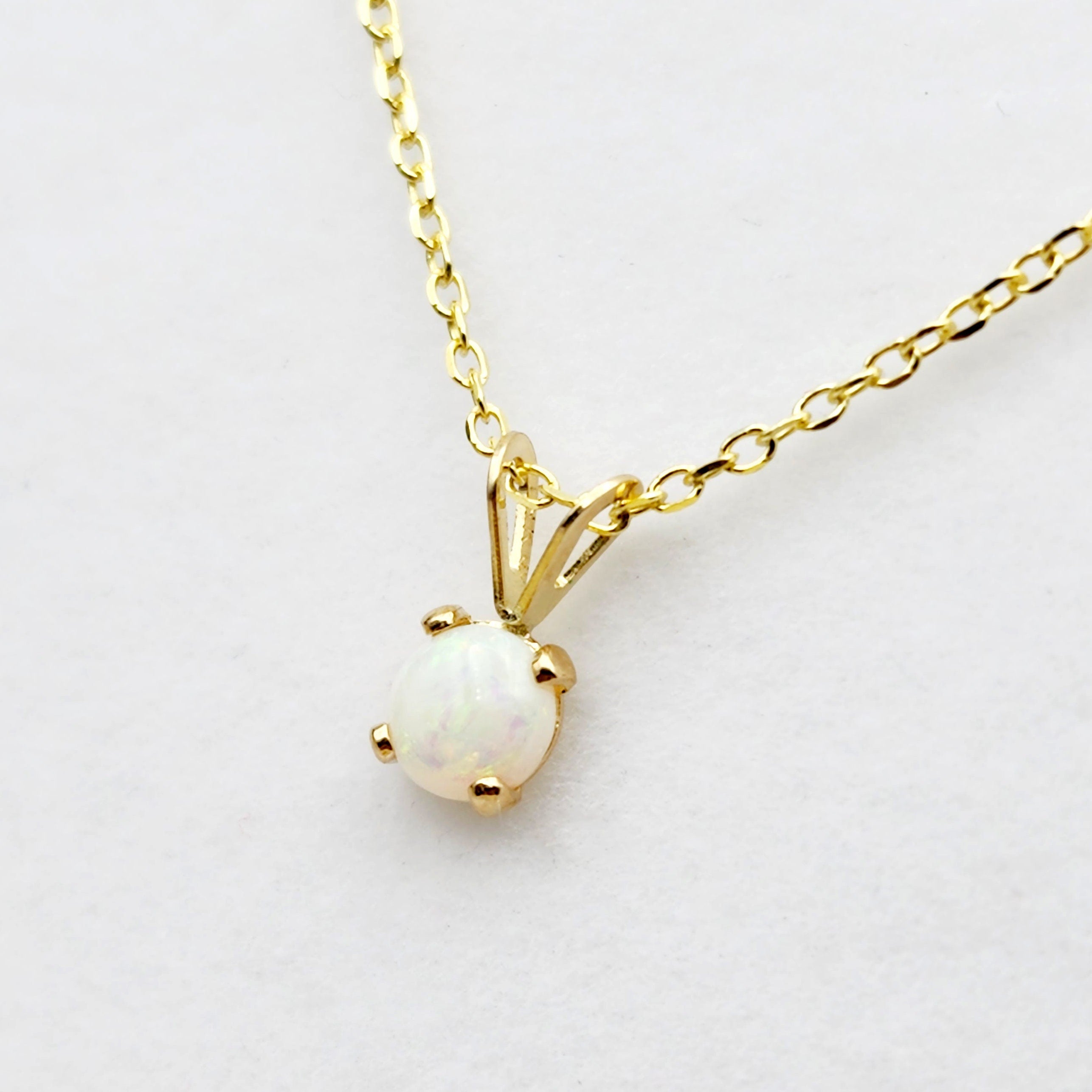 Gold Genuine Opal Pendant Necklace, 14K Yellow Gold Opal 5x5mm Pendant, October Birthstone, Opal Jewelry, Opal Necklace, Opal Gemstone