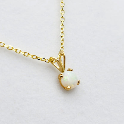 Gold Genuine Opal Pendant Necklace, 14K Yellow Gold Opal 5x5mm Pendant, October Birthstone, Opal Jewelry, Opal Necklace, Opal Gemstone