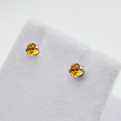 Gold Citrine Stud Earrings, 10K White Gold Citrine 4x4mm Stud Earrings, November Birthstone, Citrine Jewelry, Citrine Gemstone Earrings