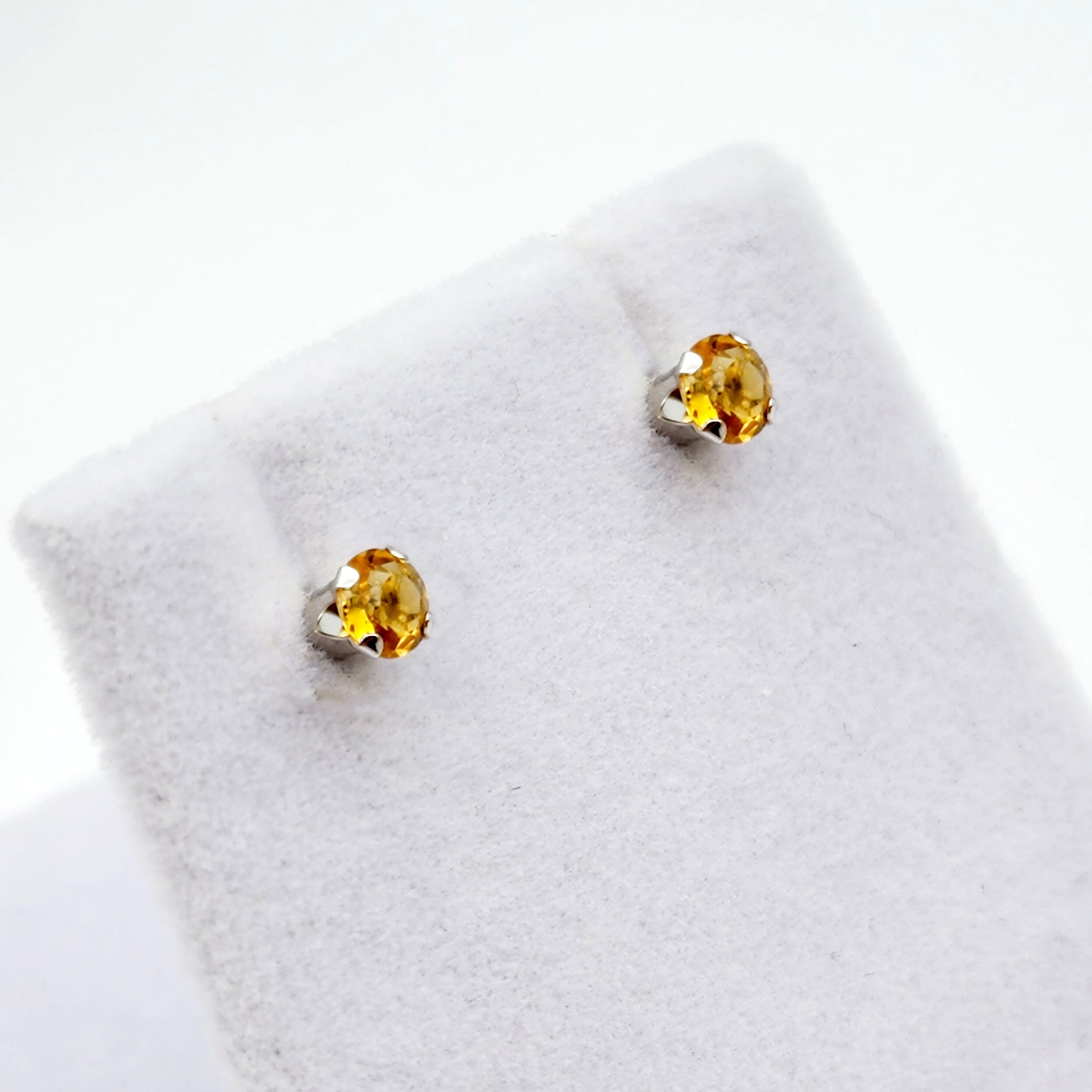 Gold Citrine Stud Earrings, 10K White Gold Citrine 4x4mm Stud Earrings, November Birthstone, Citrine Jewelry, Citrine Gemstone Earrings