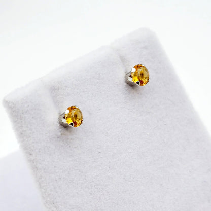 Gold Citrine Stud Earrings, 10K White Gold Citrine 4x4mm Stud Earrings, November Birthstone, Citrine Jewelry, Citrine Gemstone Earrings